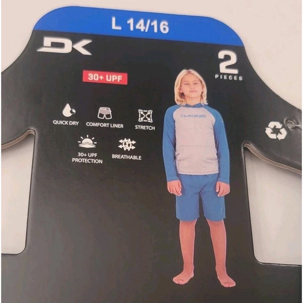 Dakine 2-Piece Set Boy's Swimsuit Rash Guard Top And Shorts; Blue L-14/16 NWT - Picture 11 of 12